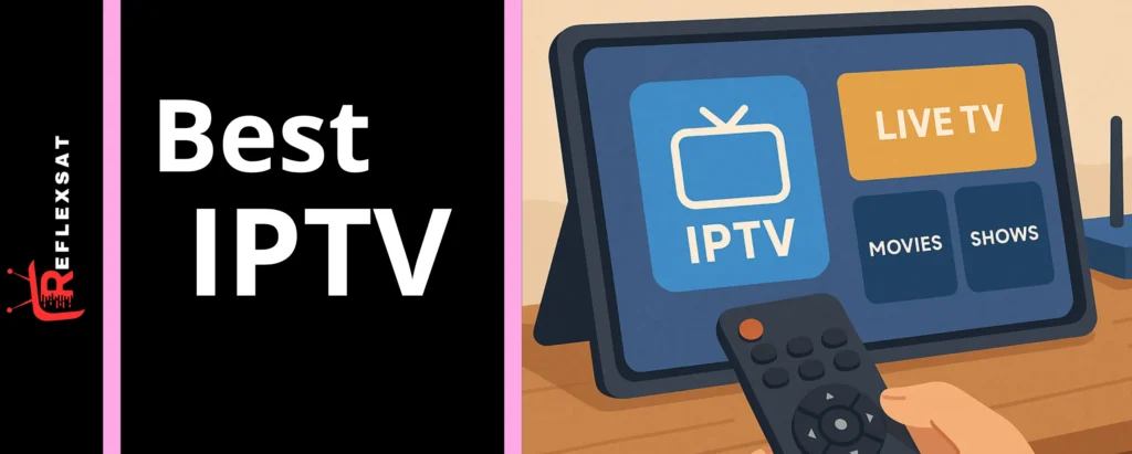 Why Reflexsat IPTV Is the Best IPTV Provider for Seamless Streaming in 2026 1 Reflexsat IPTV streaming interface displayed on a wall-mounted 4K Smart TV in a modern living room.
